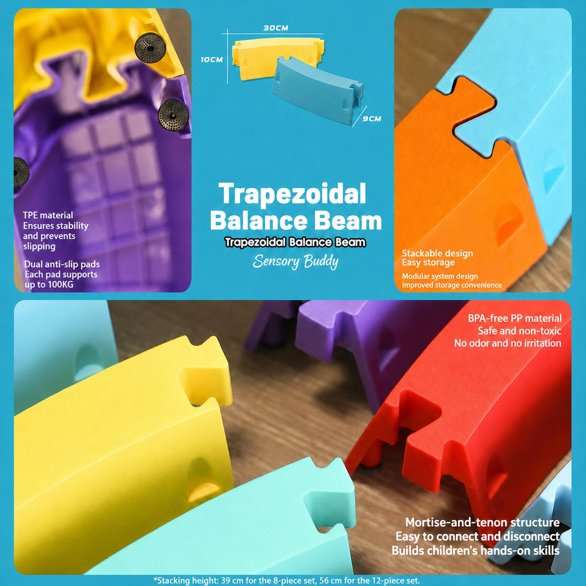 Balance Beam — Trapezoid Stepping Stones for Balance Play | 6 or 12 Pcs
